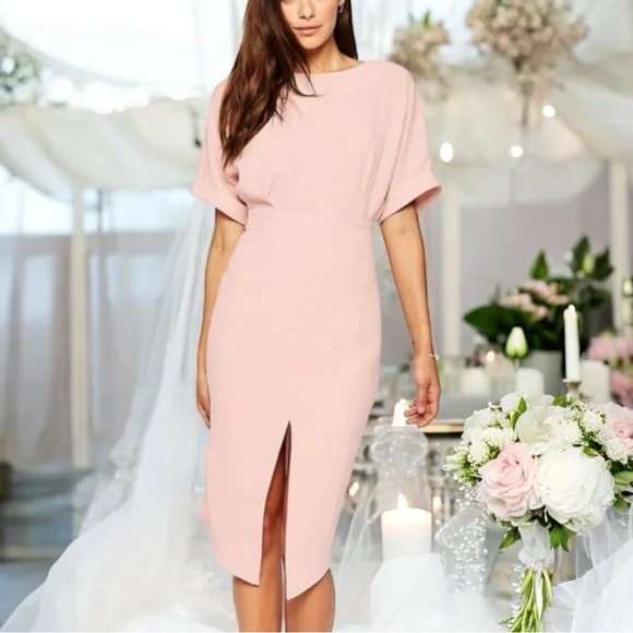 Blush Asos Design Wiggle Midi Dress ASOS Dresses Asos Blush Pink